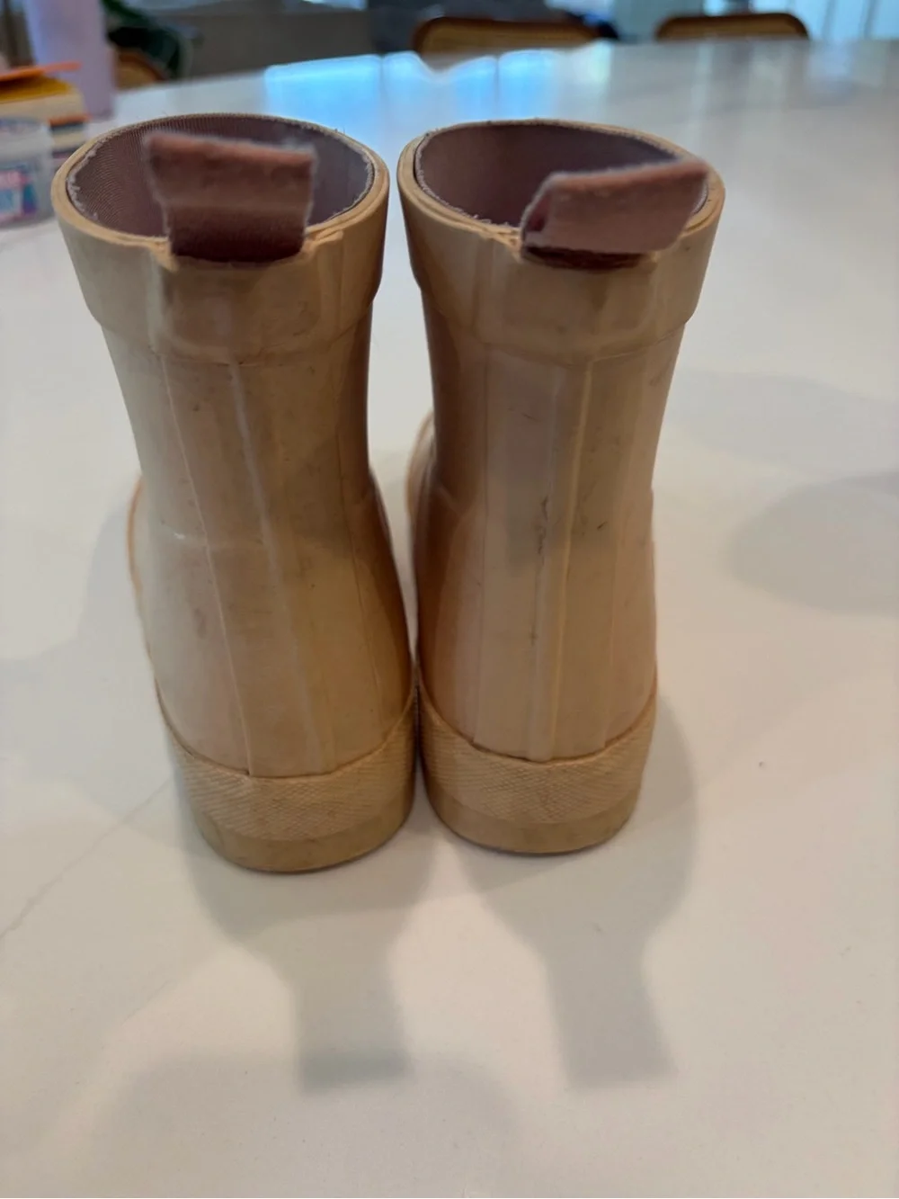 Hunter Kids Light Pink Rubber Rain Boots with Pink Pull Tabs